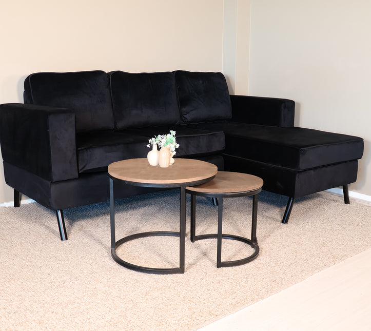 Hoekbank Venna 200cm zwart velvet