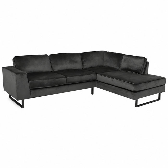 Hoekbank Puckerto antraciet velvet 290cm rechts