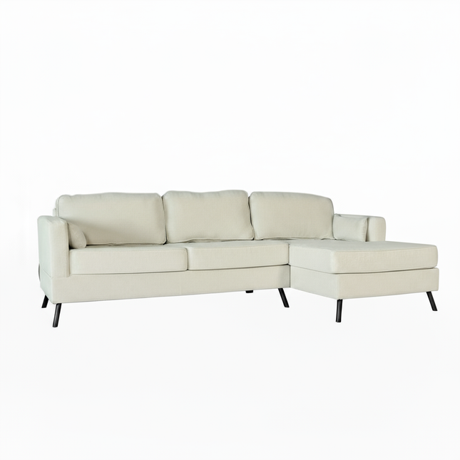 Hoekbank Darsiono beige velvet 280cm links en rechts