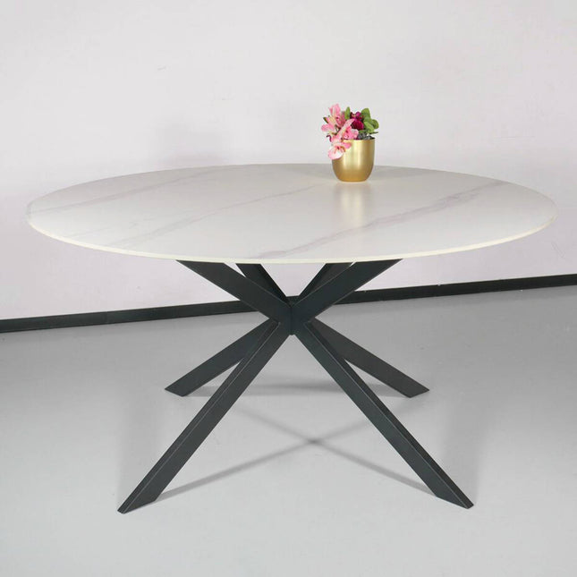 Eettafel rond 150cm Jenna marmerlook wit ronde tafel