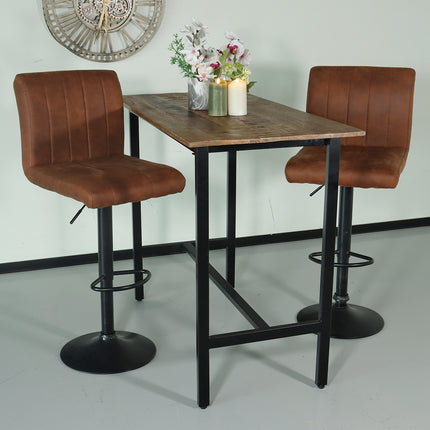 SET DEAL: 2 stuks Barkruk Anel met rugleuning: cognac microvezel met zwart onderstel barstoel