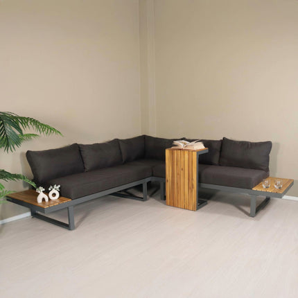 Salontafel aluminium en acaciahout Darcio bijzettafel