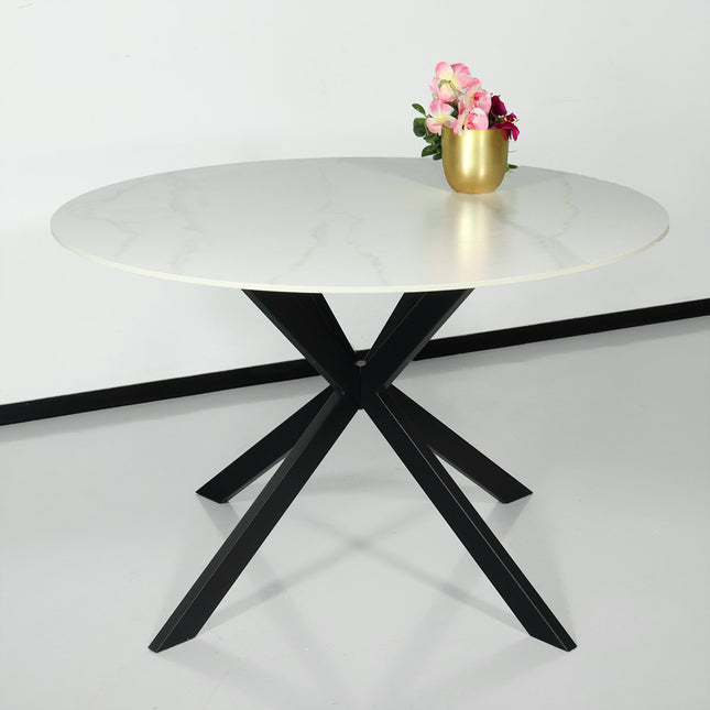 Eettafel rond 120cm Jenna marmerlook wit ronde tafel