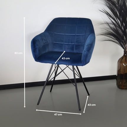 Eetkamerstoel blauw velvet Lola