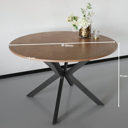 Eettafel rond visgraat Ozzy bruin 120cm ronde tafel