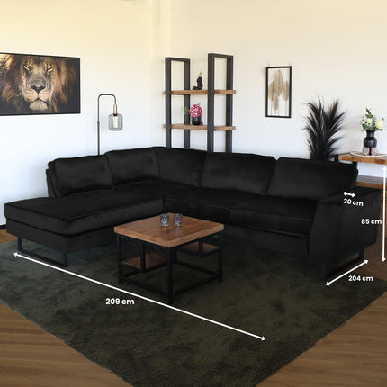 Hoekbank Puckerto zwart velvet 290cm links