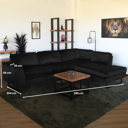 Hoekbank design Puckerto 290cm bank velvet zwart hoek loungebank rechts bankstel