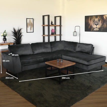 Hoekbank design Puckerto 290cm bank velvet antraciet hoek loungebank rechts bankstel