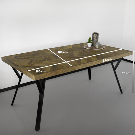 Eettafel Danae hongaarse punt 180cm bruin mangohout