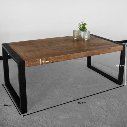 Salontafel industrieel mangohout Danique 110cm side table duurzaam massief hout mango bijzettafel