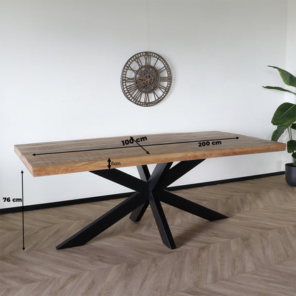 Eettafel langwerpig mangohout 200cm lichtbruin John langwerpige tafel duurzaam mango eetkamertafel