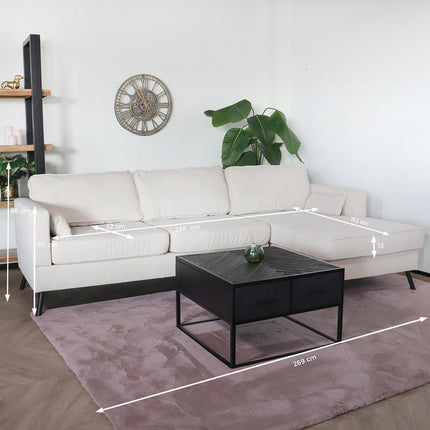 Hoekbank design Lizza 269cm bank beige ribstof loungebank zowel links als rechts bankstel