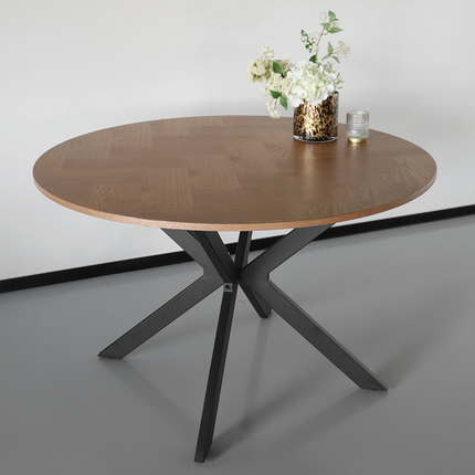 Eettafel rond visgraat Ozzy bruin 120cm ronde tafel