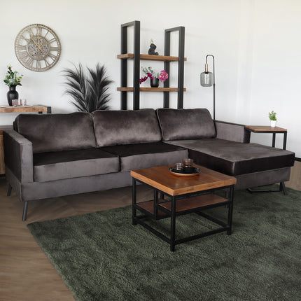 Hoekbank design Lizza 269cm bank donkergrijs velvet loungebank zowel links als rechts bankstel