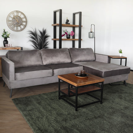 Hoekbank design Lizza 269cm bank grijs velvet loungebank zowel links als rechts bankstel