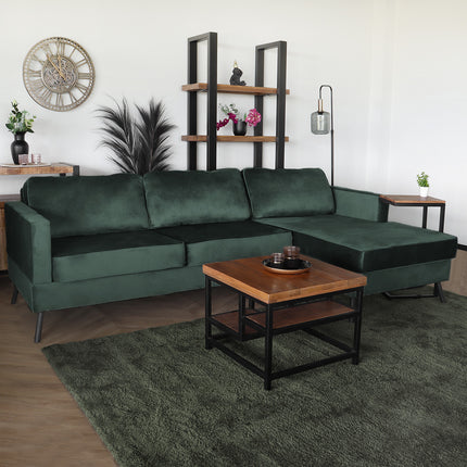 Hoekbank design Lizza 269cm bank donkergroen velvet loungebank zowel links als rechts bankstel