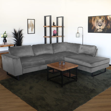 Hoekbank design Puckerto 290cm bank velvet grijs hoek loungebank rechts bankstel