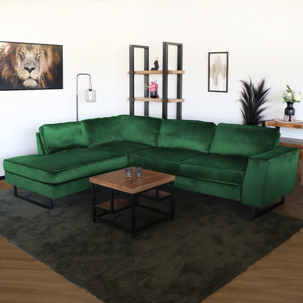 Hoekbank design Puckerto 290cm bank velvet donkergroen hoek loungebank links bankstel