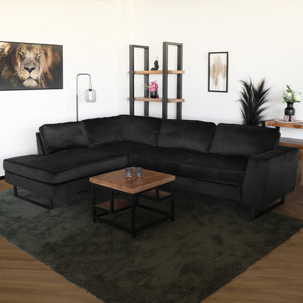 Hoekbank Puckerto zwart velvet 290cm links