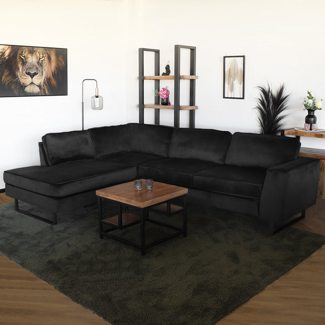 Hoekbank Puckerto zwart velvet 290cm links