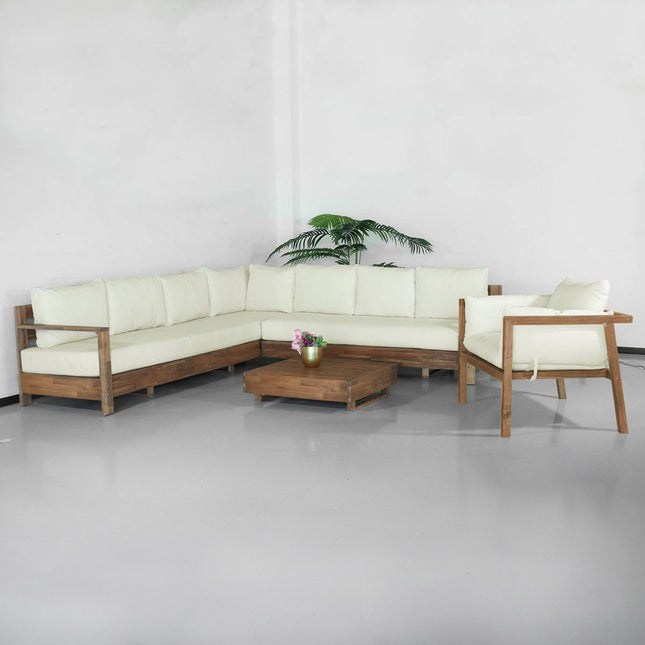 Loungeset Lahon met loungetafel en loungestoel acaciahout hoekloungeset loungebank