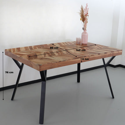 Eettafel Danae hongaarse punt 140cm bruin acaciahout