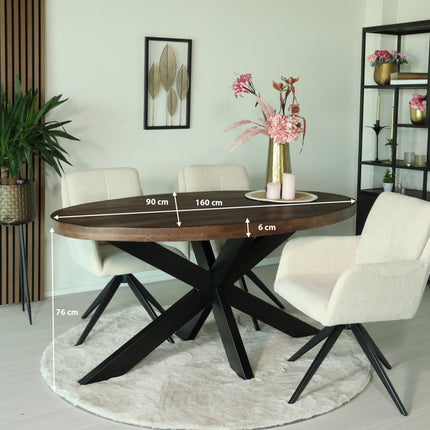 Eettafel James ovaal 160cm walnoot mangohout