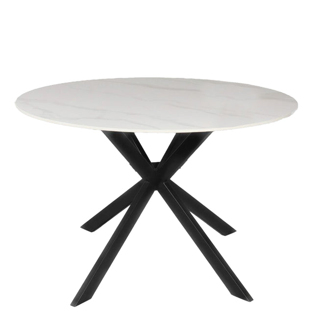 Eettafel marmerlook Jenna rond 120cm wit steen