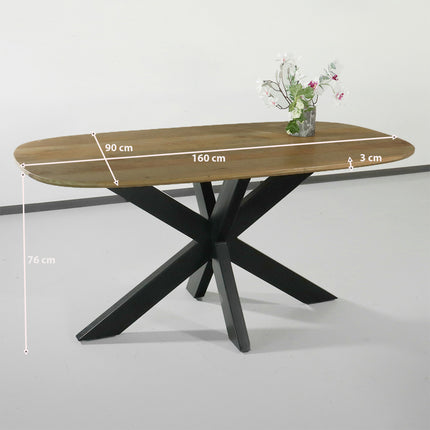Eettafel Austin deens ovaal 160cm lichtbruin mangohout
