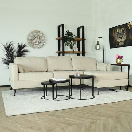 Hoekbank design Lizza 269cm bank beige velvet loungebank zowel links als rechts bankstel