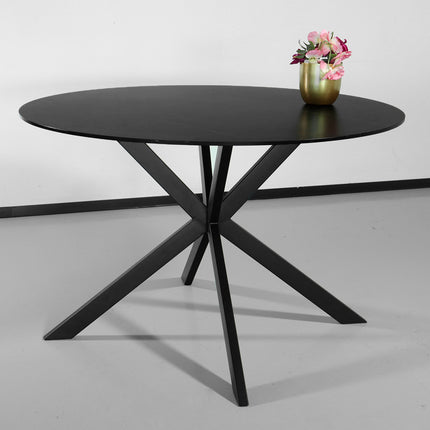 Eettafel rond 120cm Jenna marmerlook zwart ronde tafel