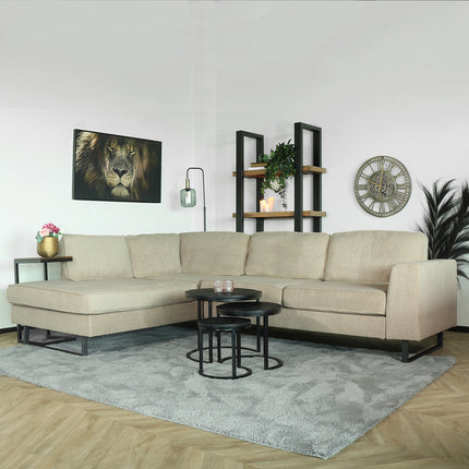 Hoekbank design Puckerto 290cm bank taupe velvet hoek loungebank links bankstel