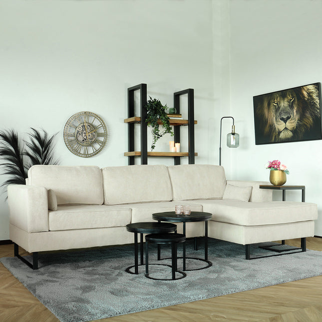 Hoekbank design Darsiono 280cm bank beige velvet loungebank zowel links als rechts bankstel