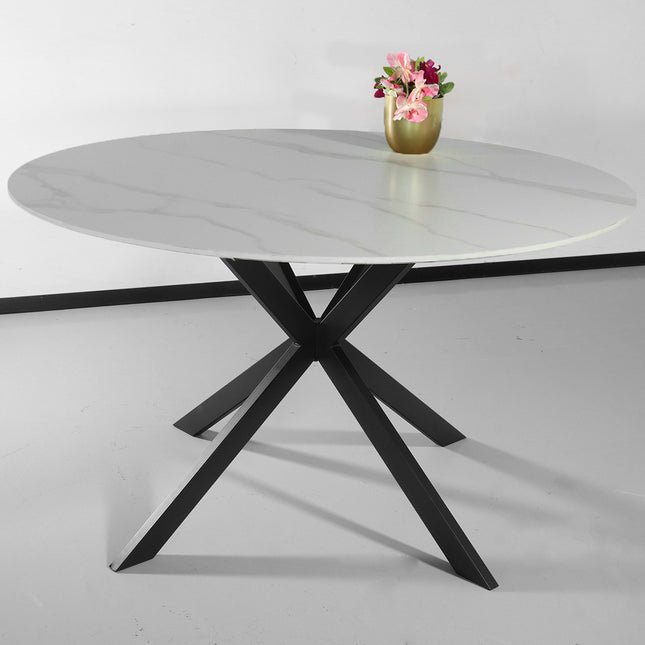 Eettafel rond 130cm Jenna marmerlook wit ronde tafel