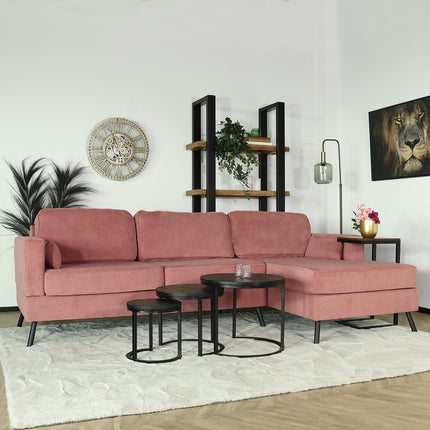 Hoekbank design Lizza 269cm bank roze velvet loungebank zowel links als rechts bankstel