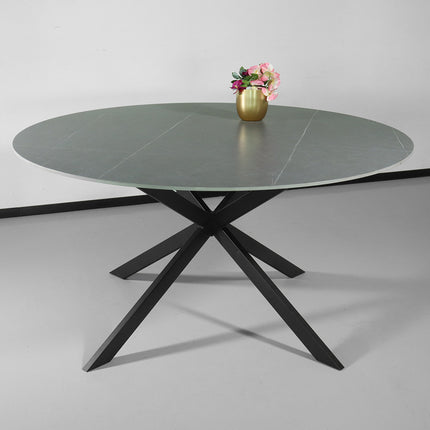 Eettafel rond 150cm Jenna marmerlook grijs ronde tafel