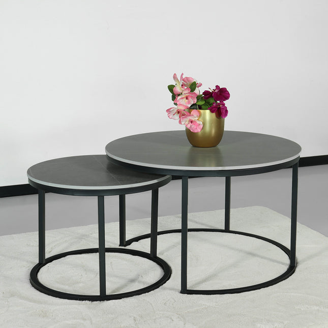 Salontafel rond 2delig marmerlook Bero grijs side table steen bijzettafel