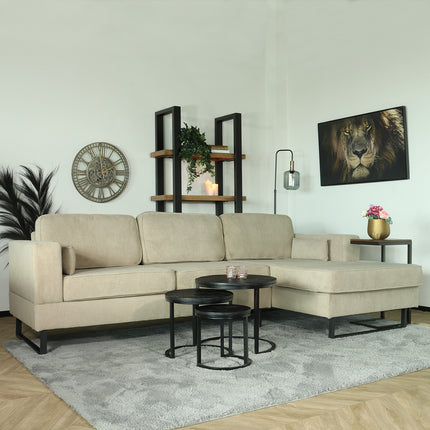 Hoekbank design Darsiono 280cm bank taupe velvet loungebank zowel links als rechts bankstel