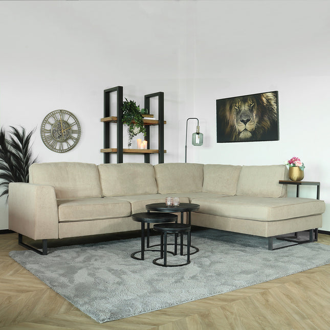 Hoekbank design Puckerto 290cm bank taupe velvet hoek loungebank rechts bankstel