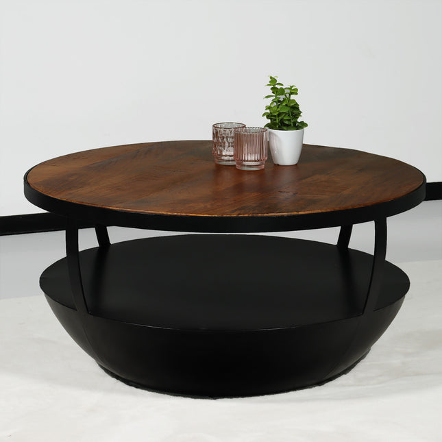 Salontafel rond mangohout Kayleigh 80x80 bruin side table industrieel bijzettafel mango hout