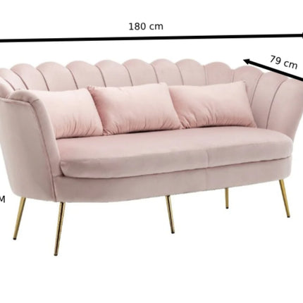 Zitbank Belle 3 zits Velvet roze bankstel 180cm stof bankstel incl. 3 kussens bank