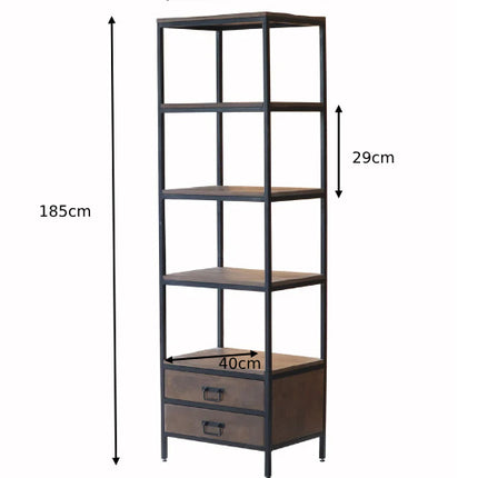 Boekenkast mangohout Jaell walnoot bruin kast industrieel 183cm duurzaam massief hout mango wandkast