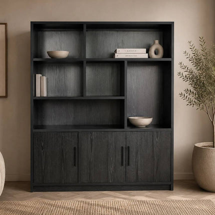 Vakkenkast zwart melamine 160cm Hanno