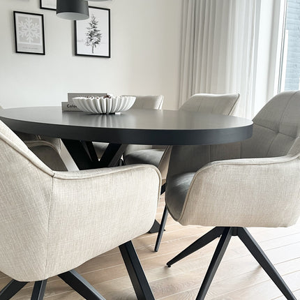 Eettafel Tommy ovaal 160cm zwart melamine