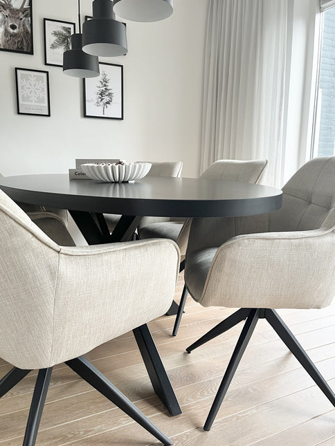 Eettafel Tommy ovaal 160cm zwart melamine