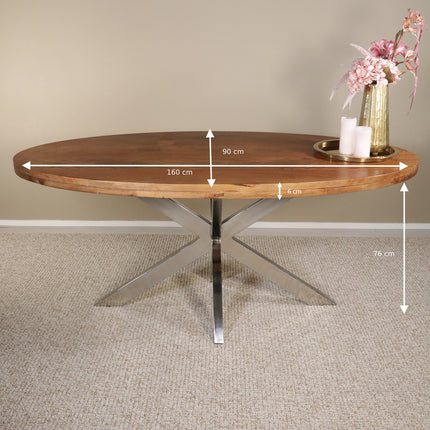 Eettafel Lucas ovaal 160cm bruin met zilver mangohout