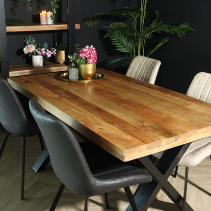 Eettafel rechthoekig mangohout Xavier lichtbruin 160cm duurzaam tafel met X-poot mango eetkamertafel rechthoek hout