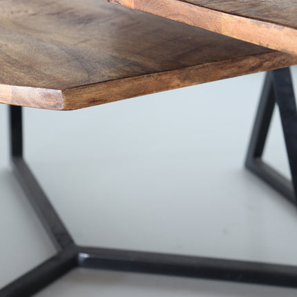 Salontafel octagon 2delig mangohout Loes side table industrieel bijzettafel massief hout mango duurzaam