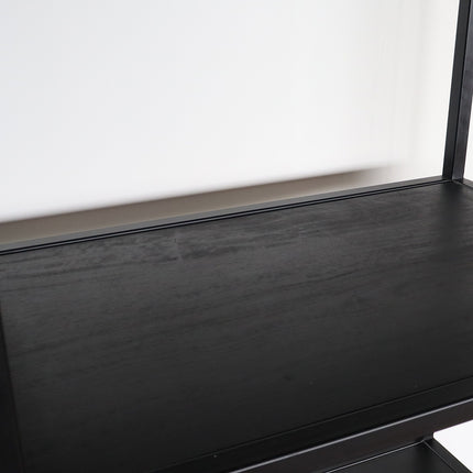 Kast industrieel mangohout Ivy zwart mango hout visgraat wandkast 190cm vakkenkast mango duurzaam