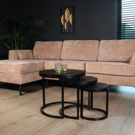 Hoekbank design Lizza 270cm bank taupe chenille loungebank zowel links als rechts bankstel